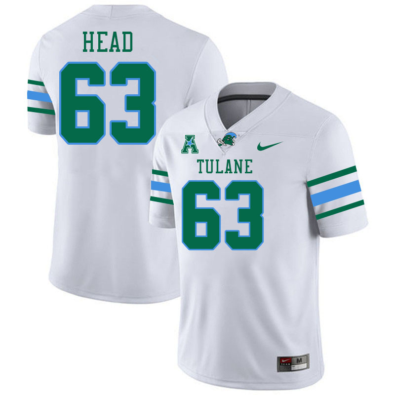 #63 Ethan Head Tulane Green Wave Jersey College Football Uniforms,Apparels Stitched-White